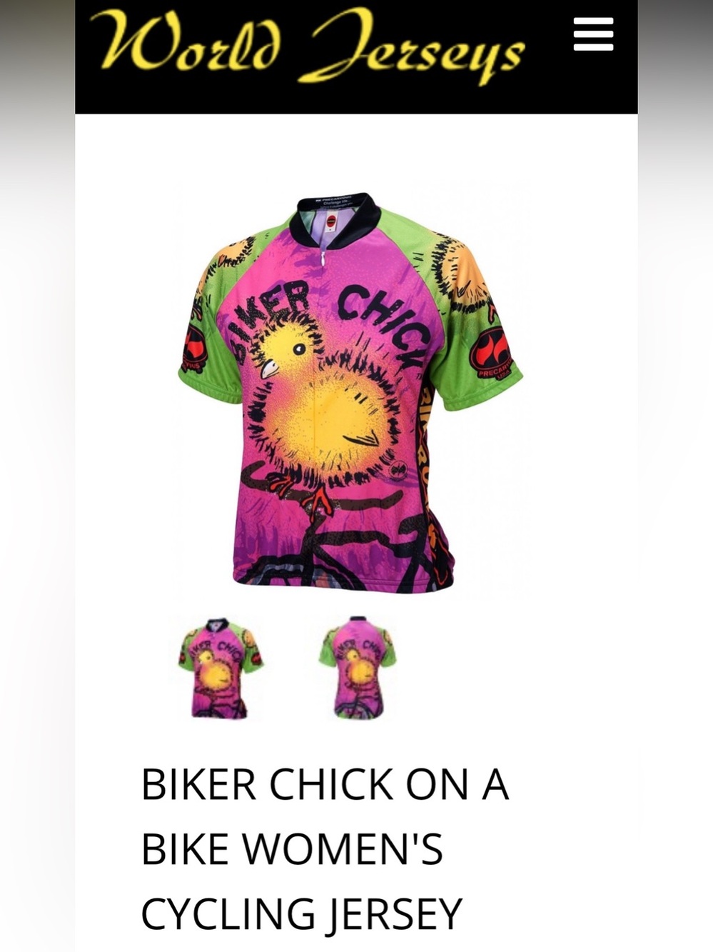 Biker Chick On a Bike Women's Cycling
Jersey by World Jerseys Size XL